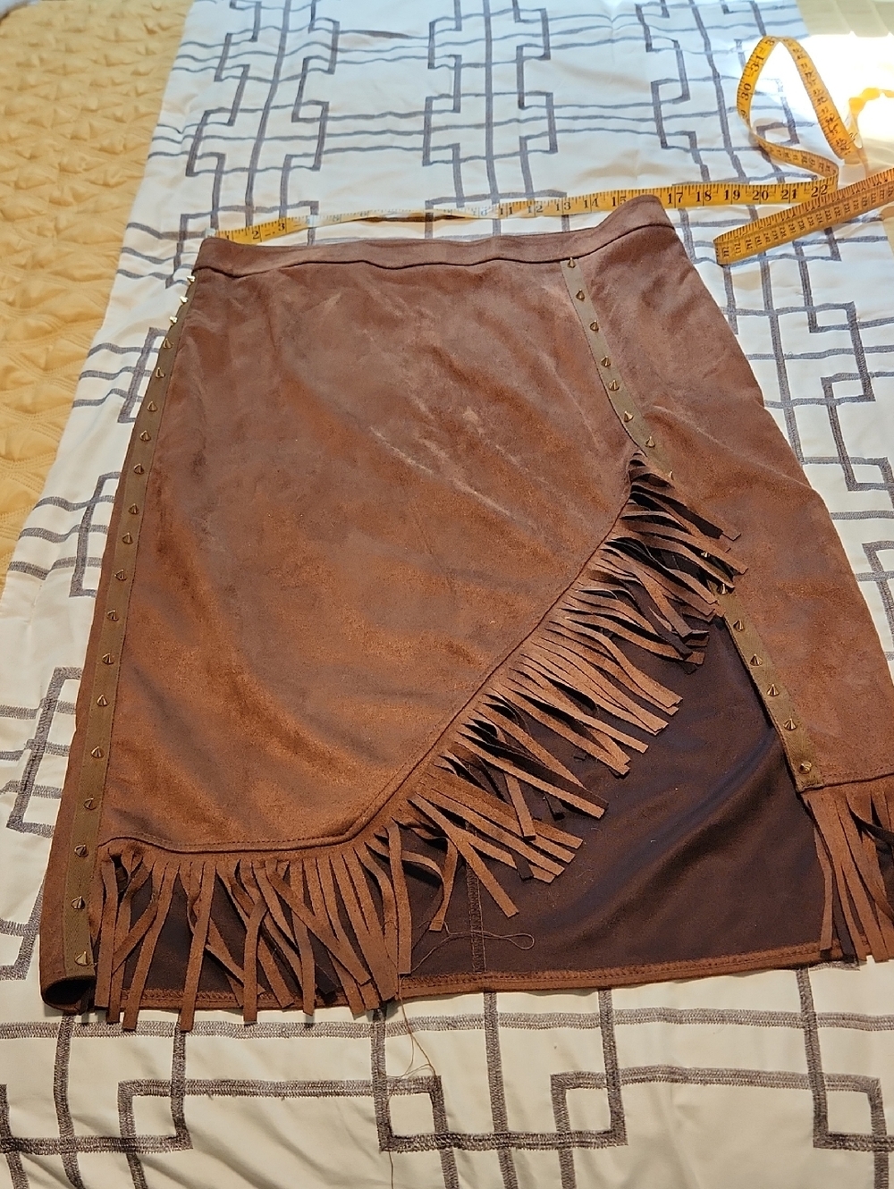 Brown Fringe Faux Suede Wrap Skirt - Women